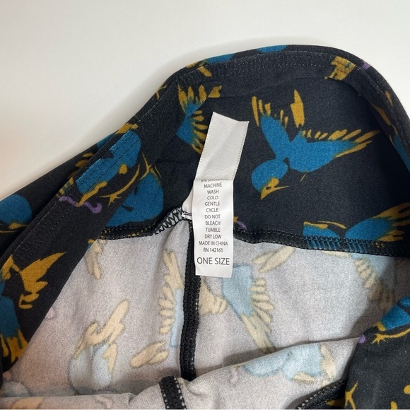 LuLaRoe Leggings OS One Size Set of 3 Blue Floral, Blue Squares, Black Birds - Picture 3 of 7